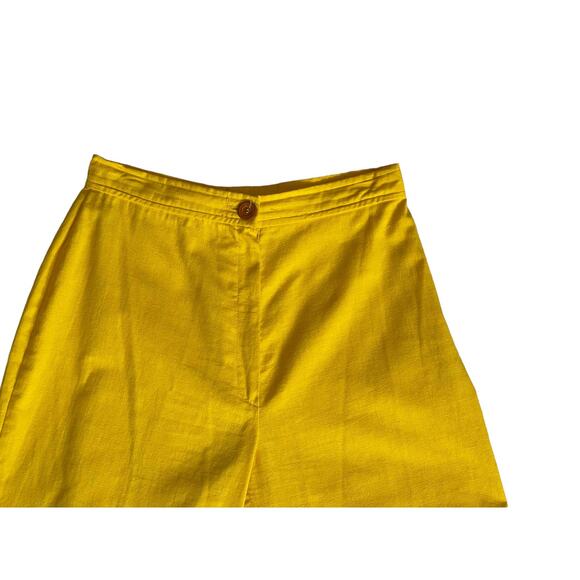 Womens Wide Leg Pants Yellow High Rise Relaxed Fit Button Closure Cotton 7/8 - Picture 2 of 6